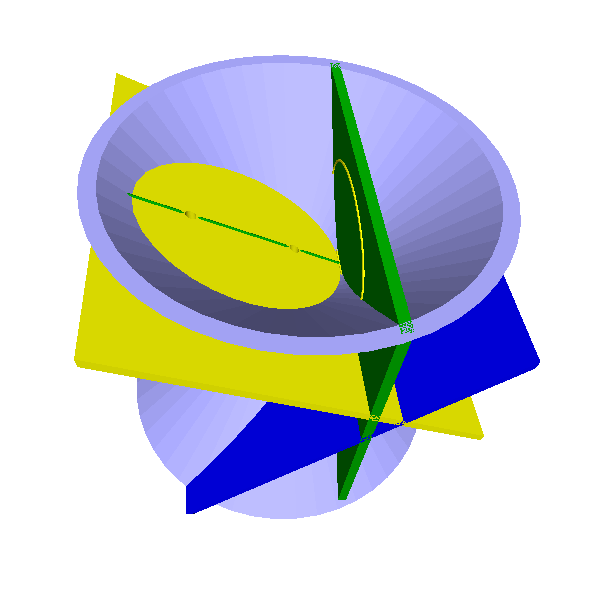Standbild eines Doppelkegels mit
				  ebenen Schnitten: Ellipse